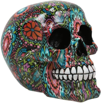 Ebros Day of the Dead Color Beads and Floral Tattoo Sugar Cranium Skull Statue