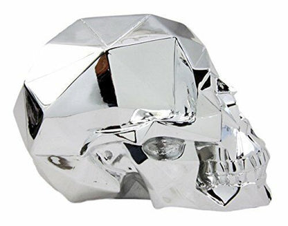 Ebros Geometric Matrix Polygon Silver Chrome Plated Skull Decor Figurine 8.5"L