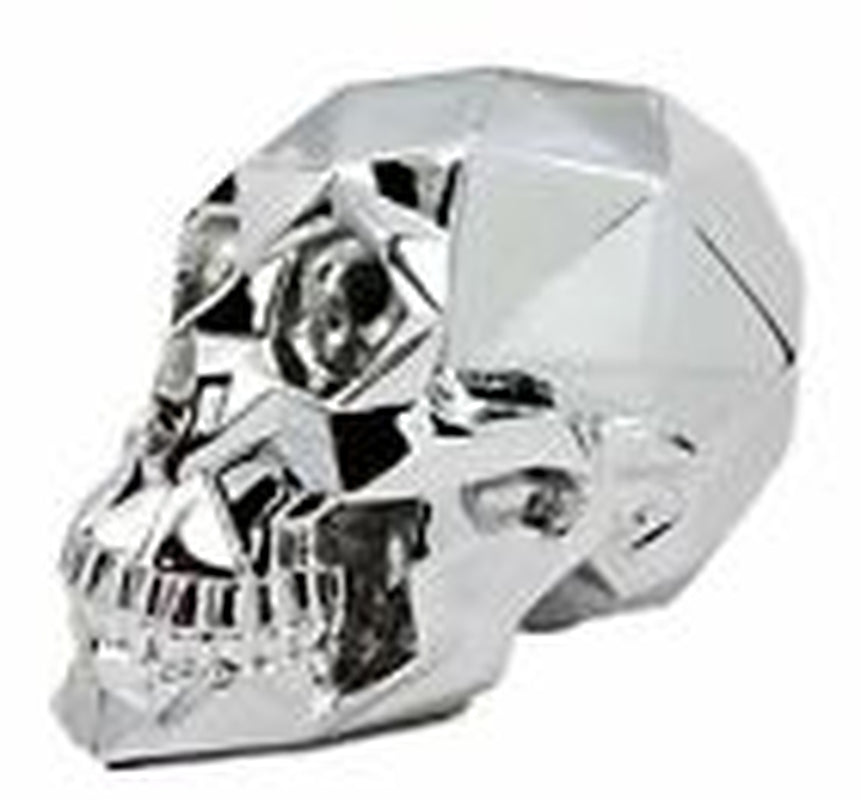 Ebros Geometric Matrix Polygon Silver Chrome Plated Skull Decor Figurine 8.5"L