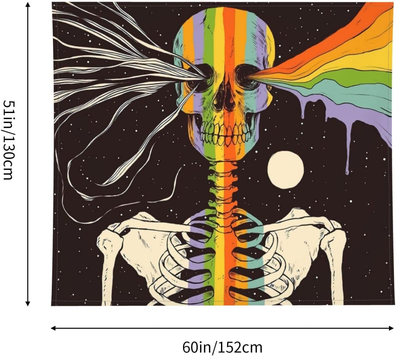 Rainbow Skull Tapestry Aesthetic Tapestries Black and White Wall Hanging Tapestry Funny Tapestry Hippie Hippy Skeleton Tapestry for Bedroom Livingroom Home Decor 60 X 51 Inch, One Size