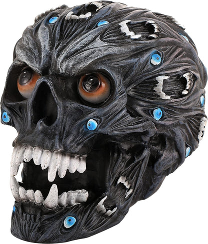 Large Alien Demonic Skull Evil Eyes and Vampire Teeth Hand Painted Colors Resin Skulls Statue