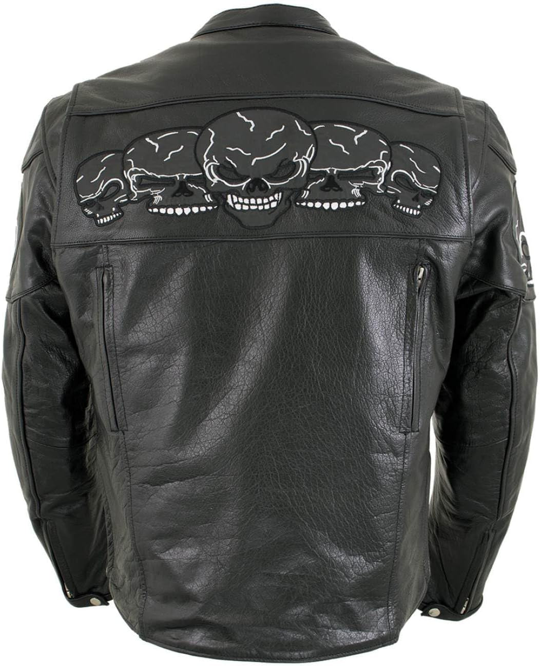 3 Skull Head Black Leather Motorcycle Jacket with X-Armor Protection