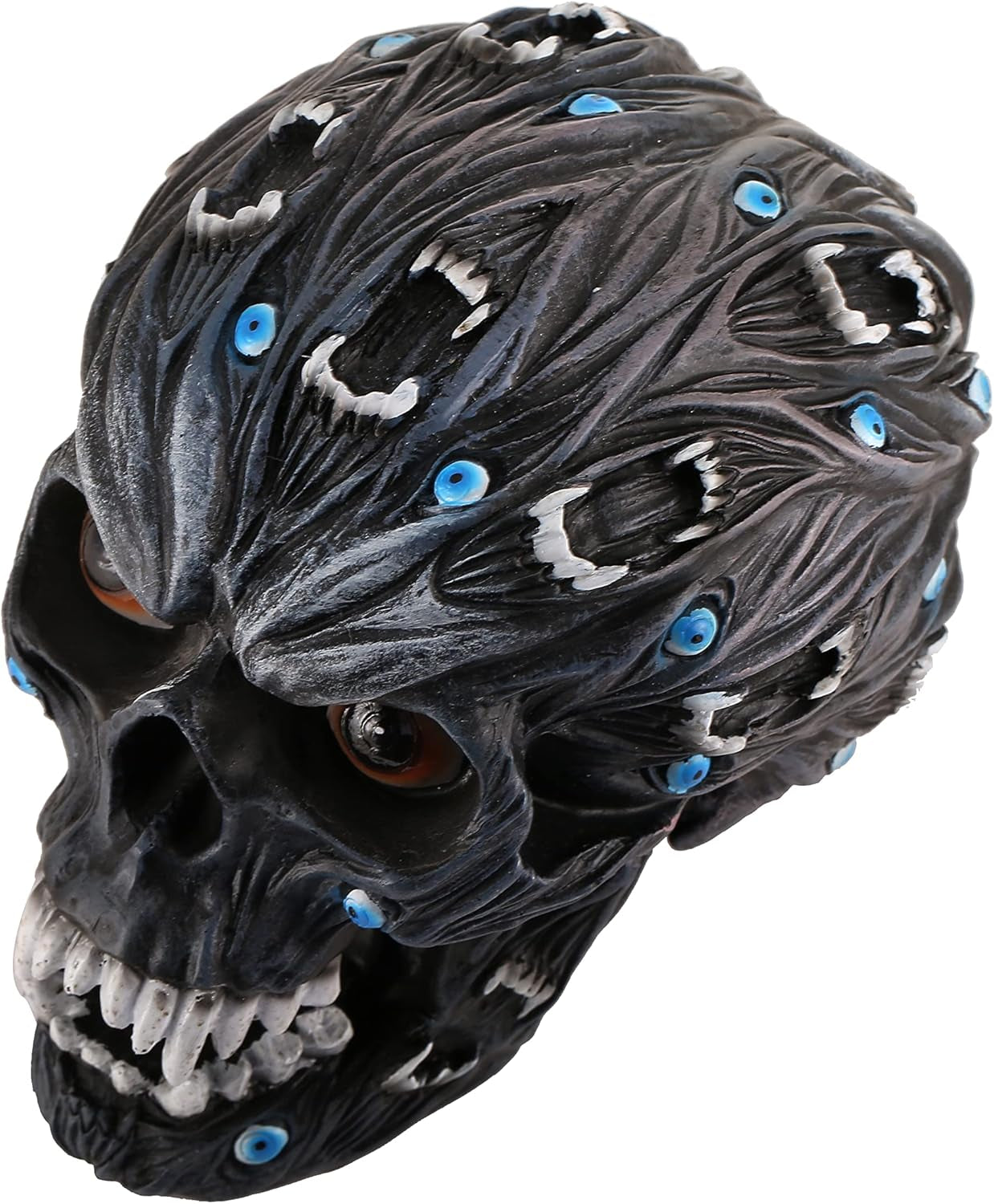 Large Alien Demonic Skull Evil Eyes and Vampire Teeth Hand Painted Colors Resin Skulls Statue