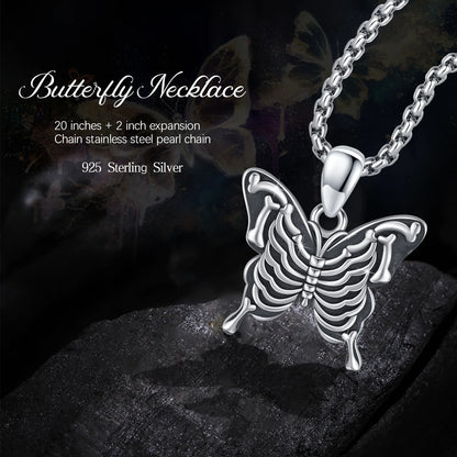 Butterfly Necklace 925 Sterling Silver Skeleton Pendant Necklaces Jewelry Birthday Xmas Gift for Women Mom Daughter Niece Wife