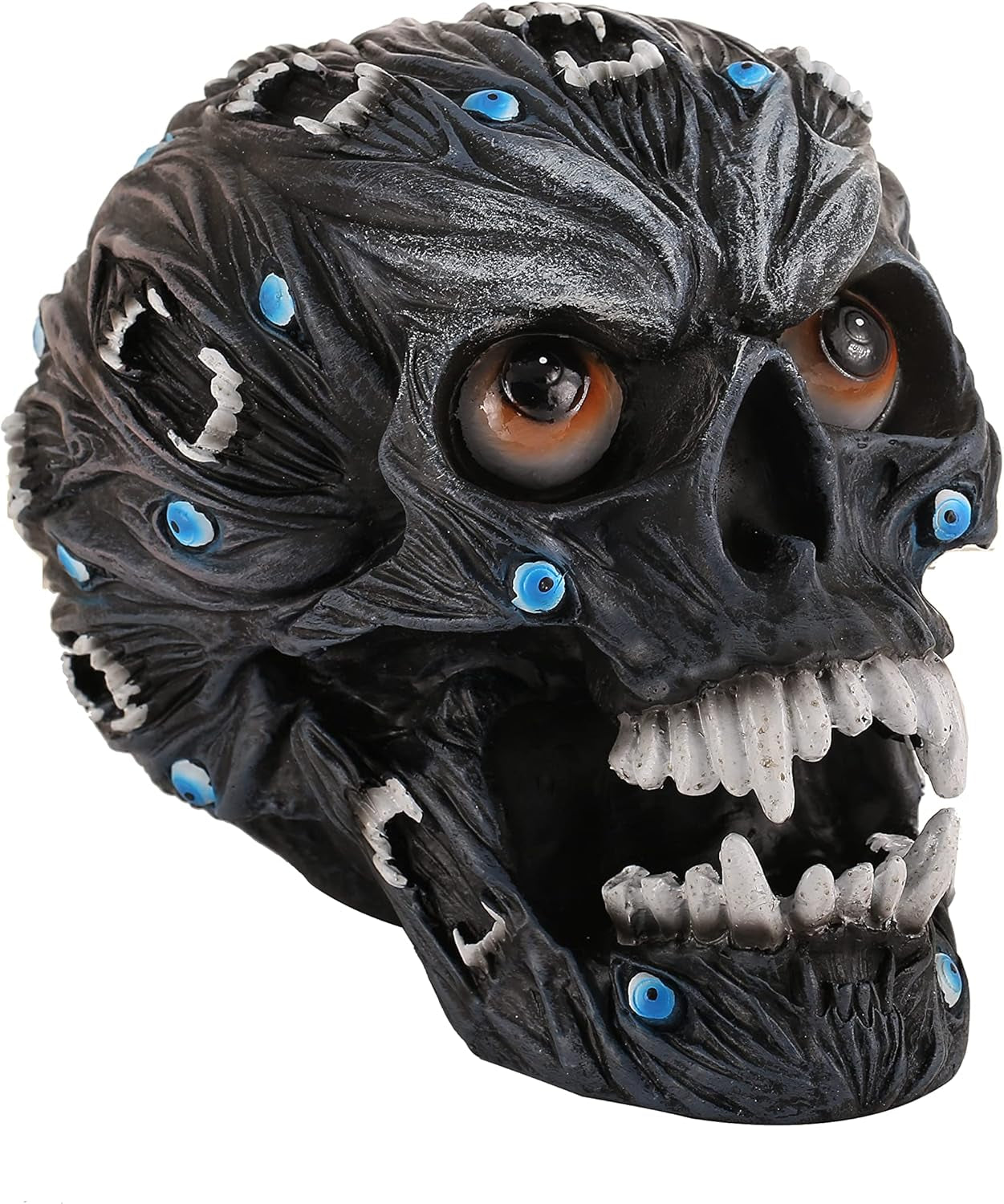 Large Alien Demonic Skull Evil Eyes and Vampire Teeth Hand Painted Colors Resin Skulls Statue