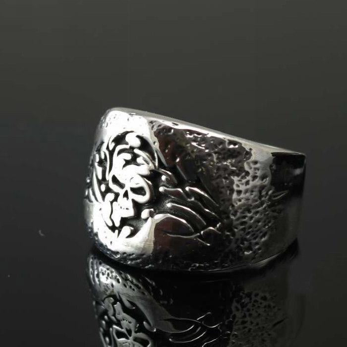 925 Silver Biker Ring | Skull Action