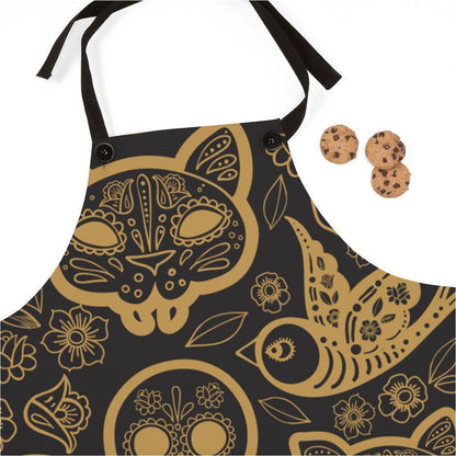 apron-with-gold-sugar-skull-design