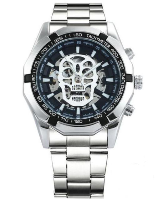 automatic skull watch silver