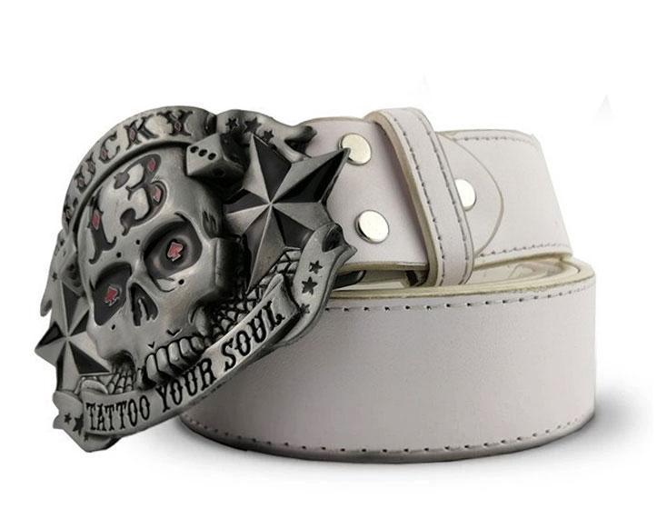 Skull Belt Lucky 13 white