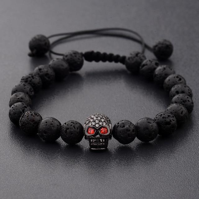Black Bead Bracelet With Skull | Skull Action