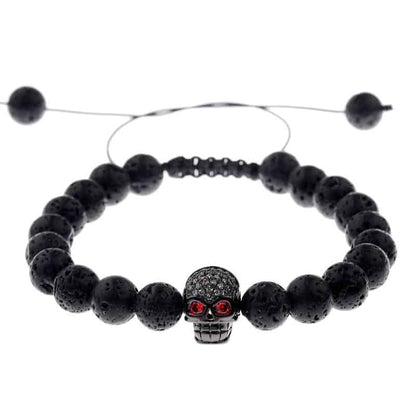 Black Bead Bracelet With Skull