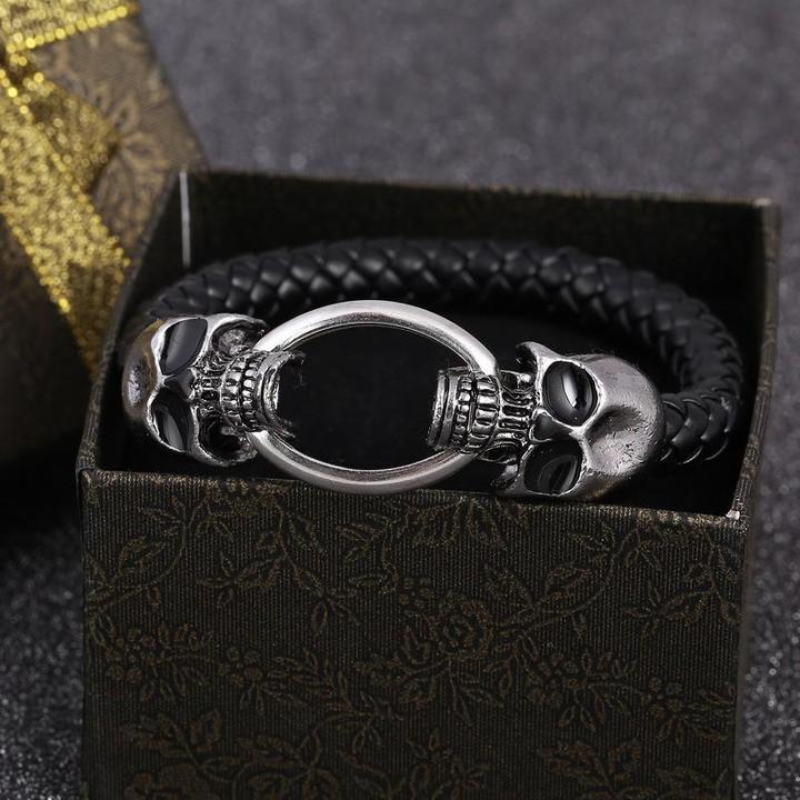 Black Leather Skull Bracelet | Skull Action