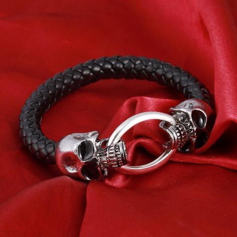 Black Leather Skull Bracelet | Skull Action