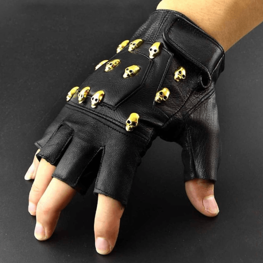 Black Leather Skull Gloves | Skull Action