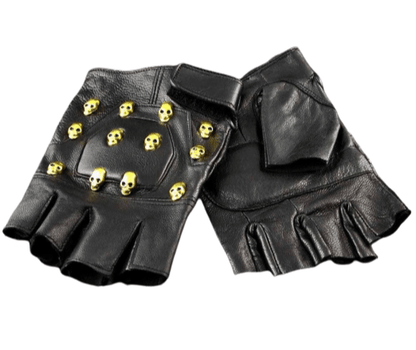 Black Leather Skull Gloves