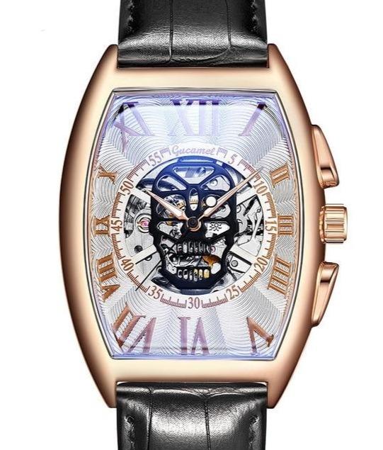 Black Leather Skull Watch