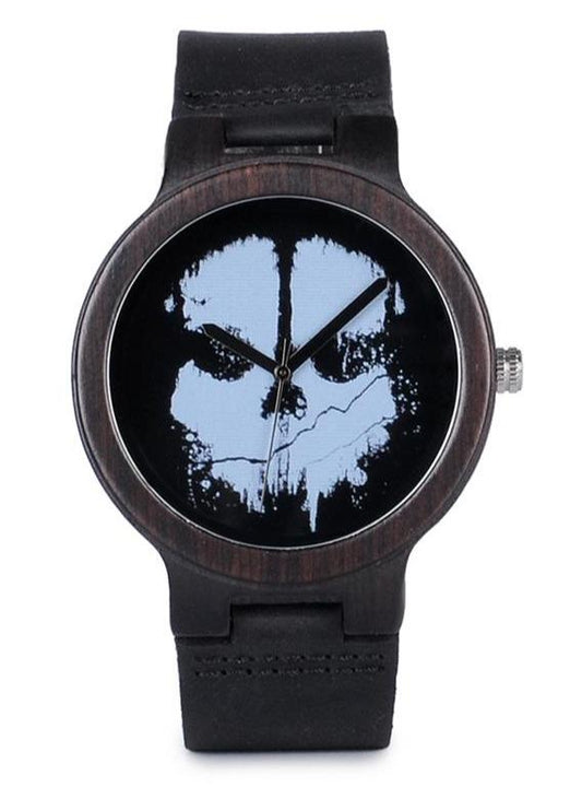 Black Skeleton Leather Watch