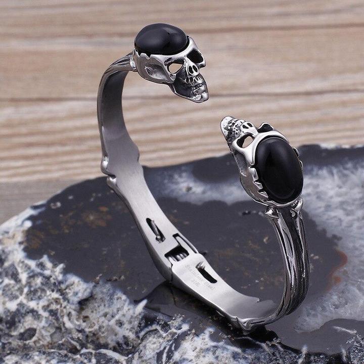 Black Stone Bracelet For Men | Skull Action