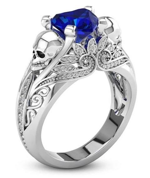 blue sapphire skull ring