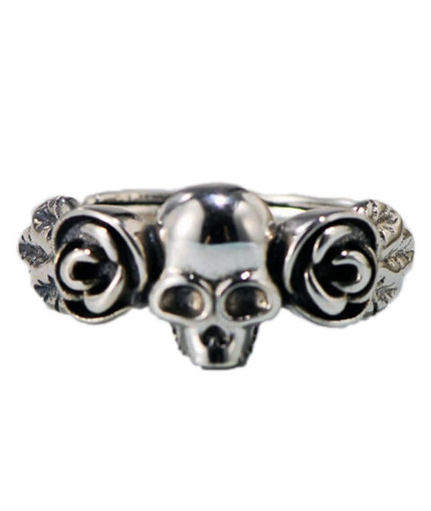 floral skull ring silver