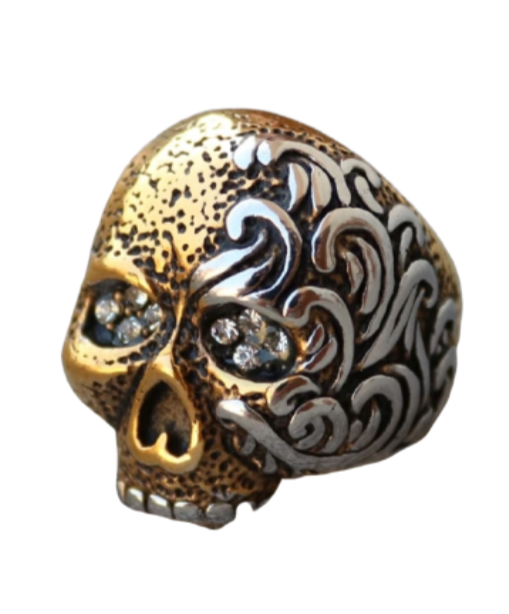 gold skull ring with diamond eyes