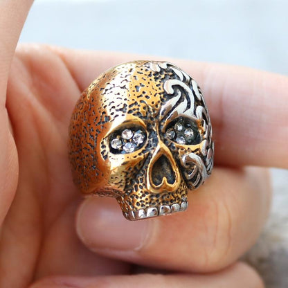Gold Skull Ring With Diamond Eyes | Skull Action