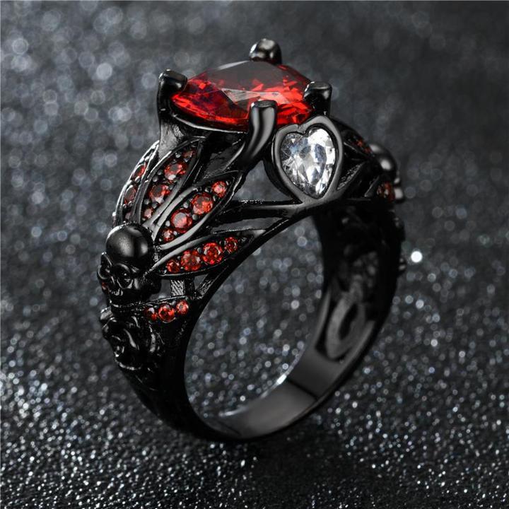 Gothic Ruby Ring | Skull Ring