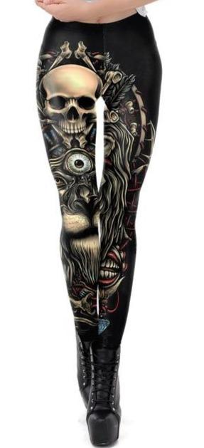 gothic skull leggings gold