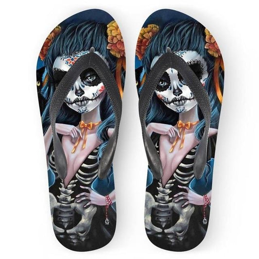 Gothic Skull Wedge Flip Flops