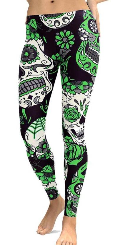 green skull leggings calavera