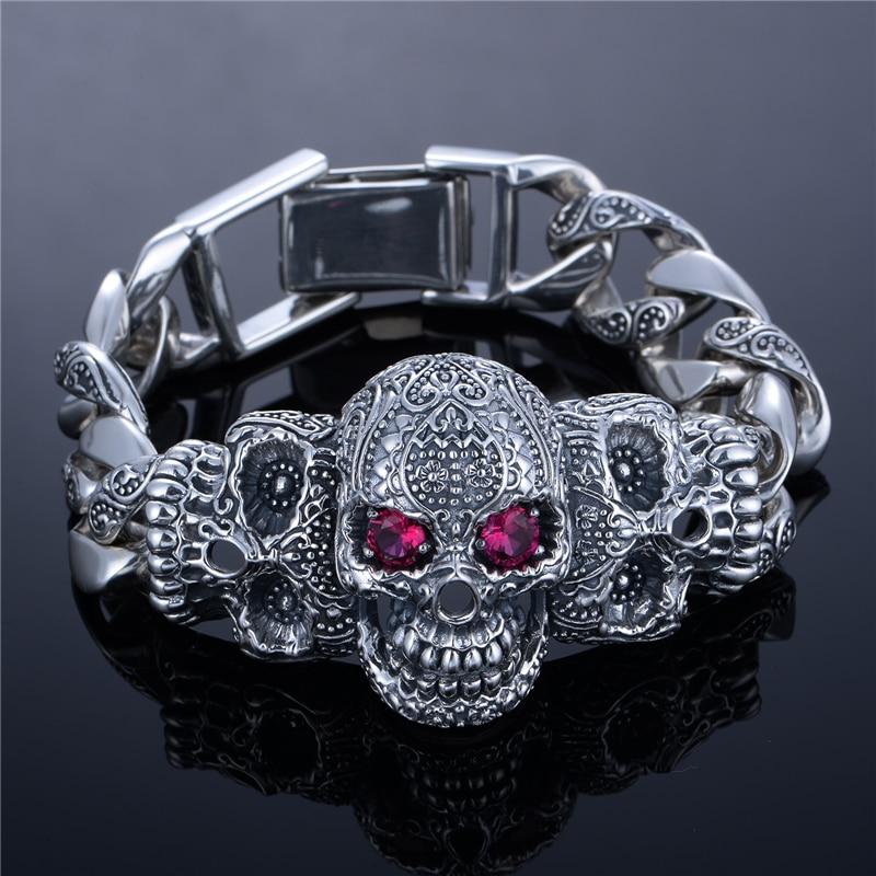 Heavy Sterling Silver Mens Bracelet | Skull Action