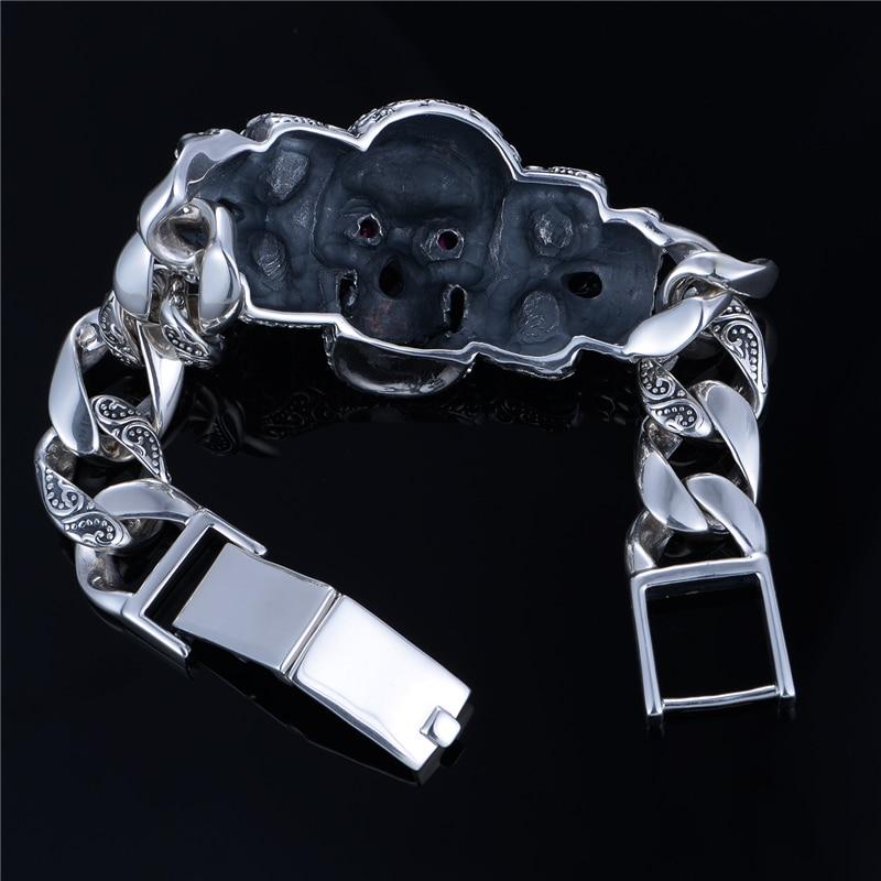 Heavy Sterling Silver Mens Bracelet | Skull Action