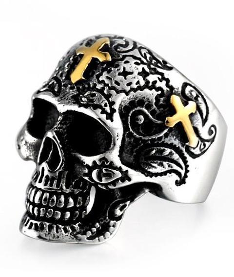 iron cross skull ring