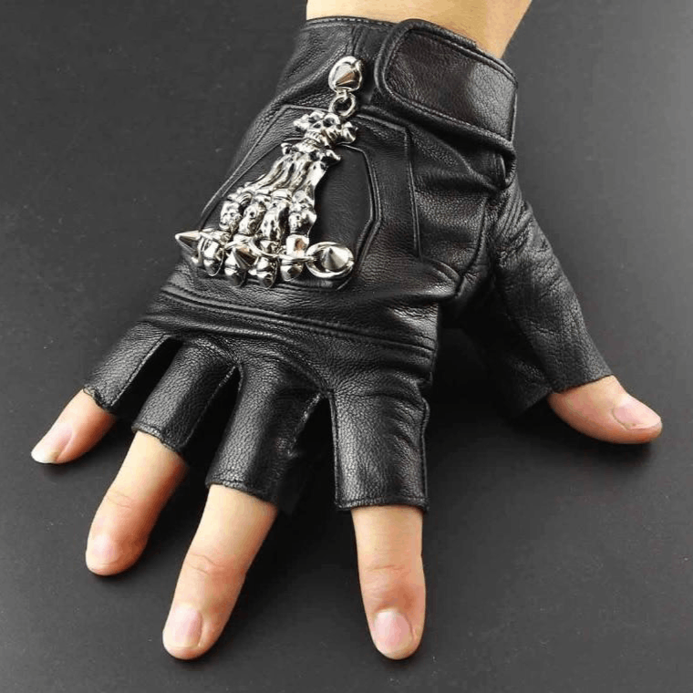 Leather Skeleton Motorcycle Gloves | Skull Action