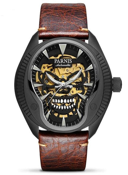 luxury skeleton mechanical watch brown