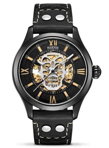 luxury skeleton watch mens black