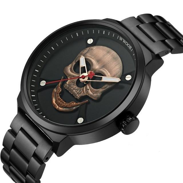 Mens Black Skeleton Watch | Skull Action