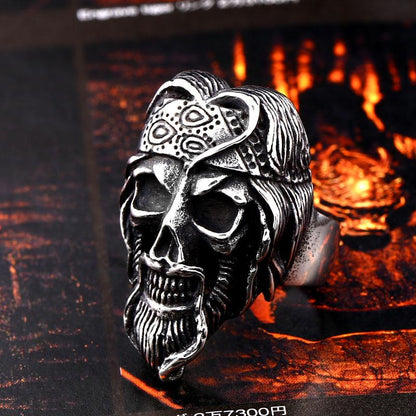 Mens Silver Viking Ring | Skull Action
