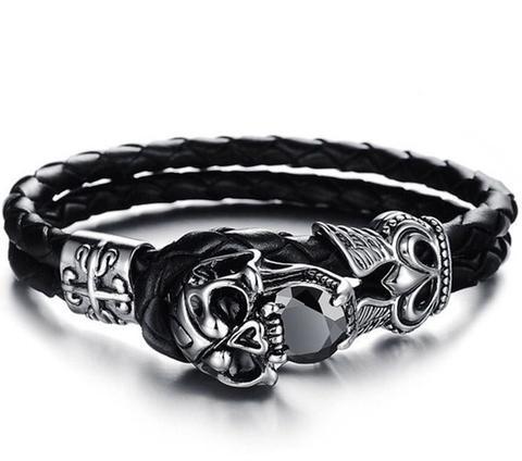 Mens Skull Leather Bracelet | Skull Action