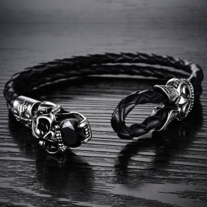 Mens Skull Leather Bracelet | Skull Action