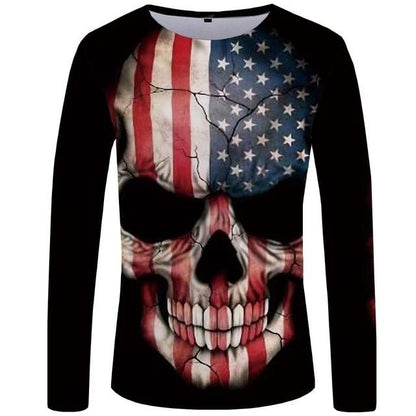 Dion Wear American Warrior Flag Skull Military T-Shirt Long Sleeve