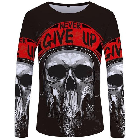 Harley Skull Print Pattern Long Sleeve T Shirt