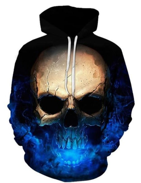 Blue Flame Skull 3d Effect Hoodie