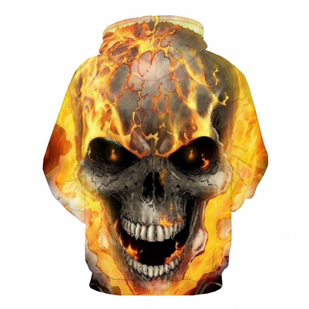 Skull On Fire Blue Hoodie flames