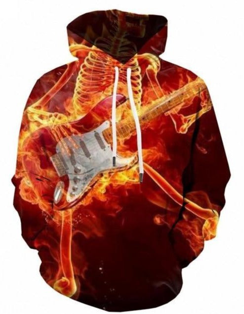 Hoodie With Flaming Skulls For man