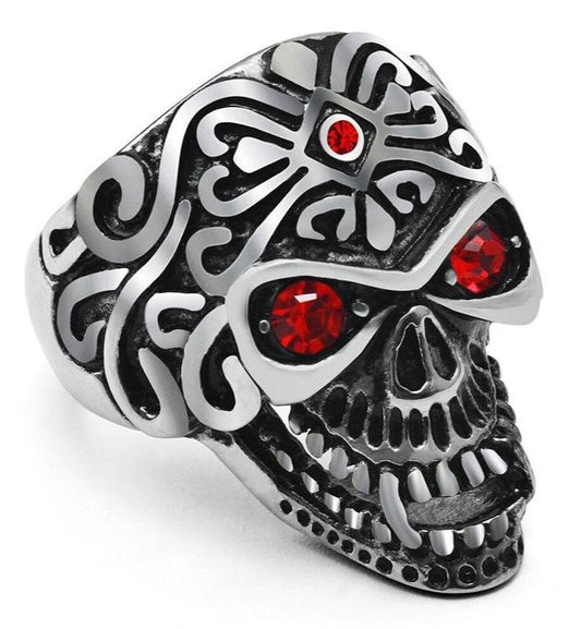 red ruby eye skull ring