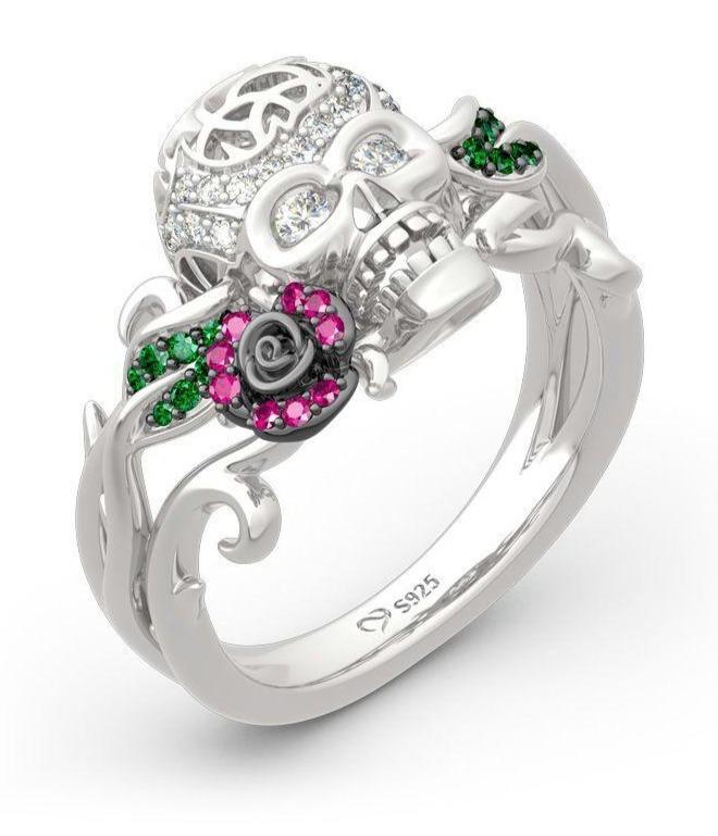 rose and skull ring