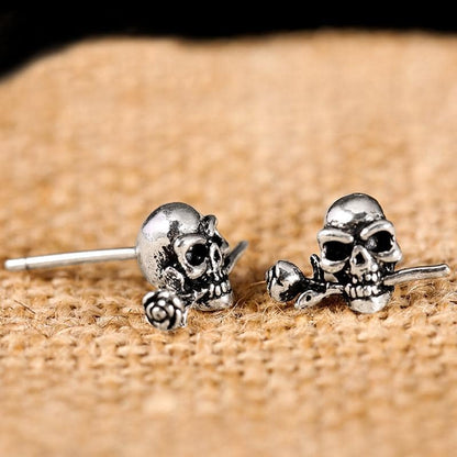 Rose Skull Stud Earrings | Skull Action