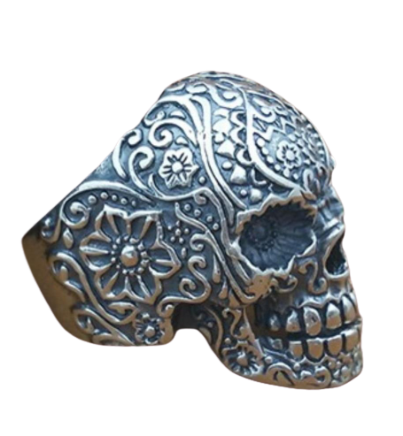 Silver Engraved Skull Ring