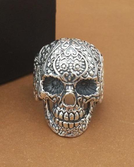 Silver Engraved Skull Ring | Skull Action